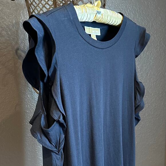 NWT, Michael Kors Women’s Size Large & XL Navy Tee w/Double Ruffle Sleeves, K627 - Picture 8 of 17